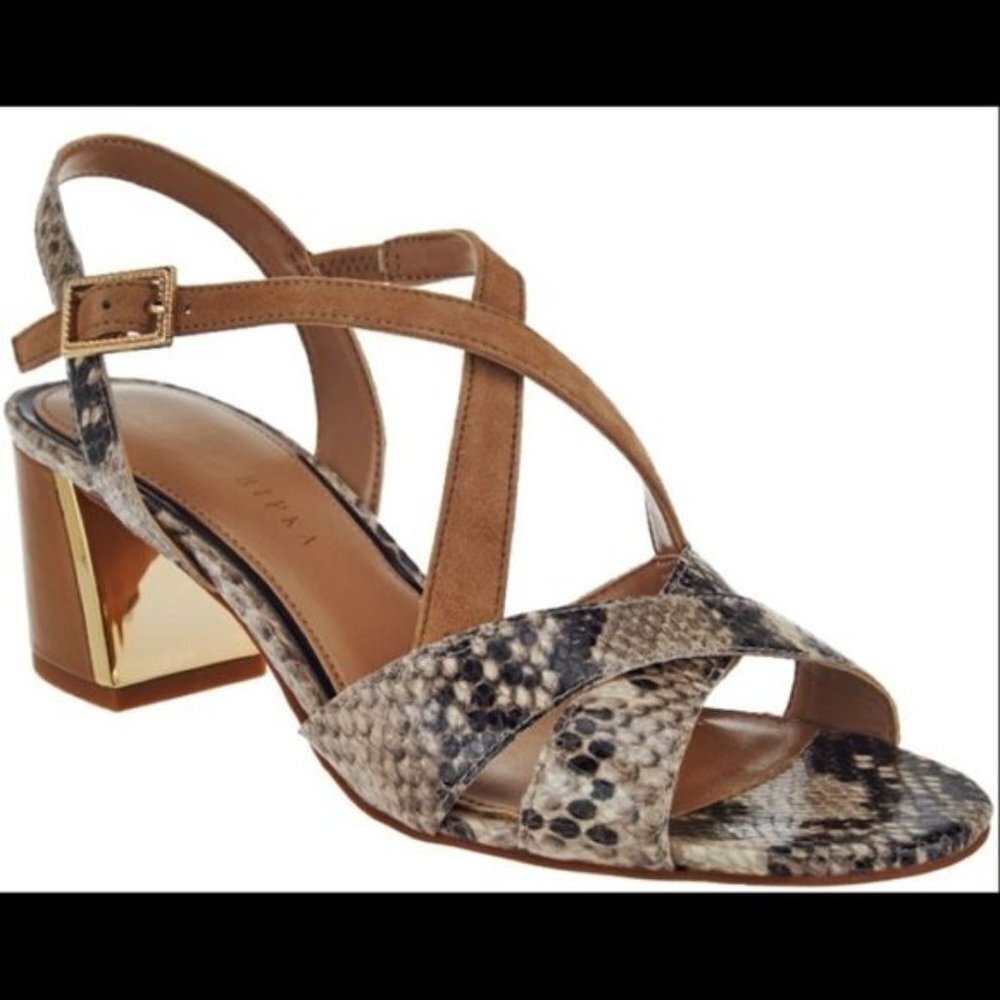 Judith Ripka Sandals Women's Size 9.5 Animal Print Block Heel Leather Metallic